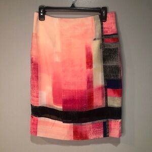 White House Black Market Pencil Pink Color Block Knee Length Lined Skirt NWT